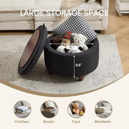 24Inch Round Storage Ottoman, Set of 2, Modern Button Tufted Coffee Table with Removable Top, Upholstered Ottoman with Storage Footrest Stool for Living Room, Bedroom (Dark Grey) - color: Dark Grey