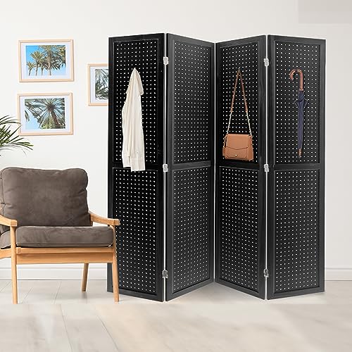 4 Panel Pegboard Room Divider | Folding Freestanding Display Screen, Privacy Partition for Retail, Craft Shows, Home Office, and Exhibition Use Black - color: Black-4 Panel, size: 4 Panel