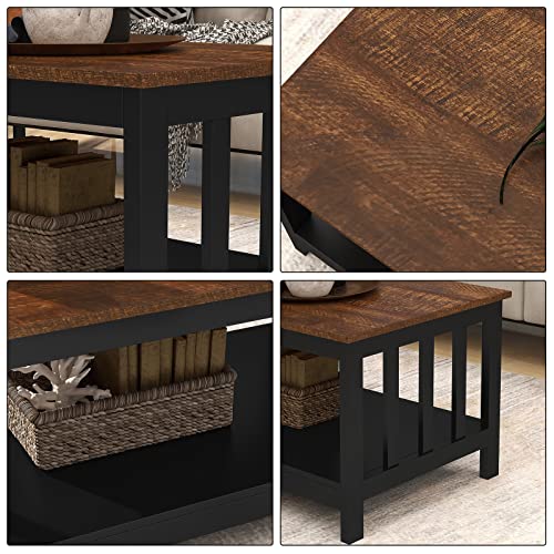 ChooChoo Farmhouse Coffee Table Living Room with Shelf, 40 Inch | With Shelf, Living room， Brown - color: Espresso, size: 22"D x 39.9"W x 18.1"H