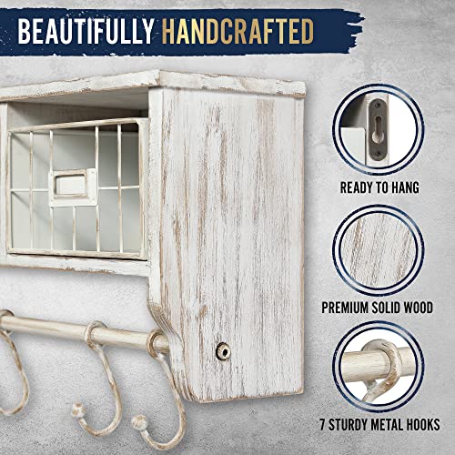 HBCY Creations Wall Mounted Shelf with Coat Hooks and Baskets, Solid Wood Entryway Organizer Wall Shelf with Hooks - Hang Coats, Keys or Coffee Mugs, Rustic Brown 24" Wide - color: Rustic Brown