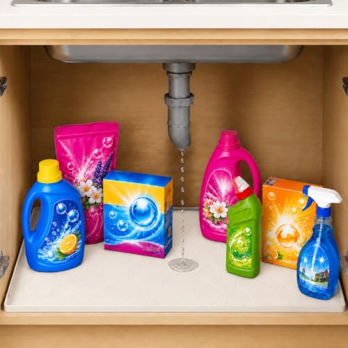 34"x22" Waterproof Silicone Under Sink Mat Drip Tray(Cream Brown) | Non-Slip Silicone Sink Liner & Drip Tray with Raised Edges, Versatile Floor & Cabinet Protector for Pets & Utility Area - color: Cream Brown