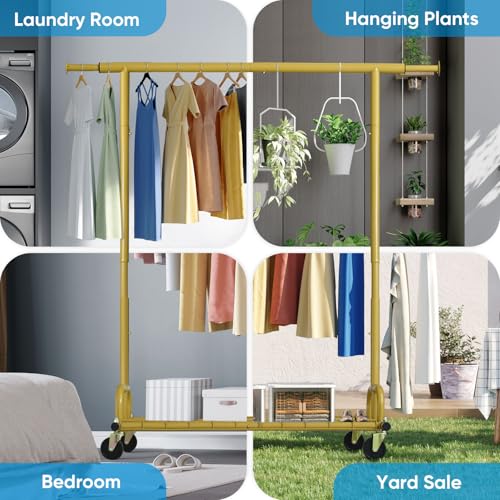 HOKEEPER Clothing Rack Gold Clothes Rack Heavy Duty Garment Rack for Hanging Clothes 525LBS Commercial Clothing Racks with Wheels for Bedroom, Laundry, Balcony, Living Room 22" D x 75" W x 71" H | Adjustable Garment Rack Easy Assemble Commercial Clothing
