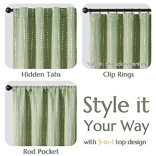 jinchan Boho Blackout Curtains 63 Inch Length Moon Phase Printed Drapes | Sage Green Farmhouse Curtain for Bedroom Living Room Back Tab Drapes Room Darkening Window Treatment 2 Panels - color: Luna | Sage Green, size: 52"W x 63"L (Pack of 2)