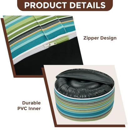 FUNHOME Inflatable Stool Ottoman Footrest with Handle D20 xH9-Green Stripe | Indoor Outdoor Footrest Seat, Water-Repellent, Footstool Pouf for Home Patio Garden and Camping Use - color: Green Stripe