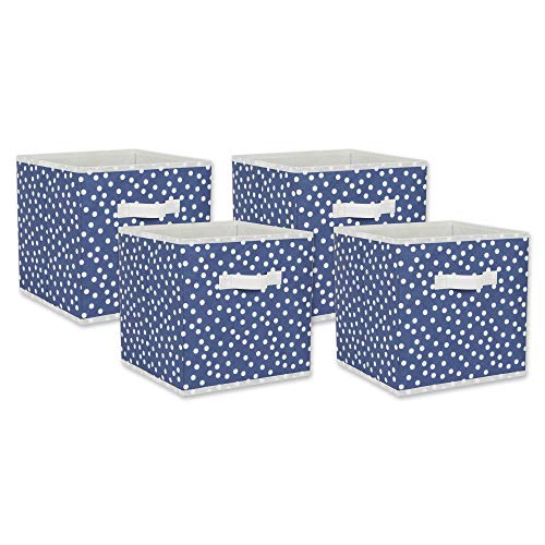 DII Woven Polyester Storage Bin, Polka Dot, French Blue, Small Set of 4 - color: French Blue & White, size: Small Set of 4, 11x11x11" Cube