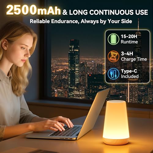 Auxmir Rechargeable Night Light, Remote Control Lamp, Light Brown-2 Pack | touch control, 13 colors, 5 brightness levels, 4 lighting modes, 1/2/4/6-hour auto-off, portable for nursery and camping - color: Light Brown-2 Pack