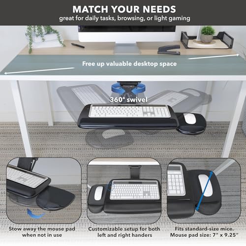 Mount-It! Under Desk Keyboard Tray, Adjustable Slide-Out Keyboard, Black | With Mouse Platform, 20.5" W × 11" D, Ergonomic Wrist Rest, Tilt & Swivel, Heavy-Duty Bolt-On Keyboard Drawer for Home Office - color: Black