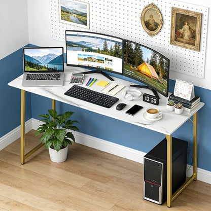 BestOffice Computer Desk,Home Office Desk, Modern Simple Style for Home Office Study Writing (Gold, 63 Inch) - color: Gold, size: 63 Inch