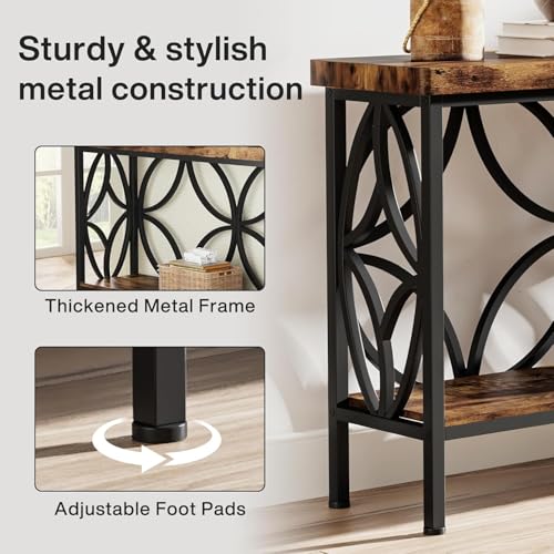LITTLE TREE Sofa Table, 70.9 Inch Industrial Behind Couch Table with Storage Shelves, Narrow Long Console Table for Entryway, Living Room, Foyer, Hallway, Office