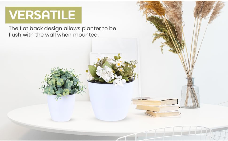 Self Watering Wall Mounted Planters | Set of 3 White Indoor/Outdoor Hanging Planter with Double Layer Design & Flat Backed for Mounting | Effortless Plant Care & Stylish Wall Pots.