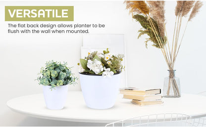 Self Watering Wall Mounted Planters | Set of 3 White Indoor/Outdoor Hanging Planter with Double Layer Design & Flat Backed for Mounting | Effortless Plant Care & Stylish Wall Pots.
