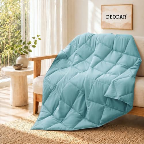 Deodar Down Fiber Throw Blanket Lightweight Packable Throw Indoor & Outdoor | Lightweight Blue Down Throw Blanket for Couch,Outdoor Picnic Lap Soft Throw Comforter for Office Bedroom, Machine Washable - color: Sea Blue