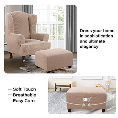 H.VERSAILTEX Ottoman Cover Slipcover Rectangle Fit Length 29"-34" Footrest Sofa Slipcovers Stool Cover Footstool Protector Covers Feature Stretch Thick Soft Jacquard Fabric Removable Washable - Sand - color: Sand, size: Rectangle-Large