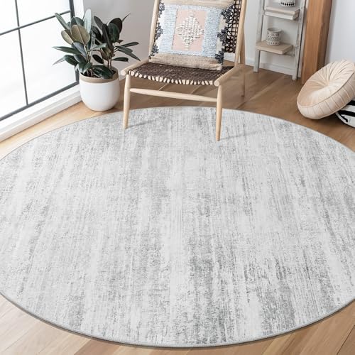 Round Rugs 5ft Circle Area Rug Washable Low Pile Non Slip Modern | Machine Washable Circular Throw Carpet for Living Room Dining Room Abstract Floor Indoor Accent Neutral Grey - color: Grey, size: 5' (Round)