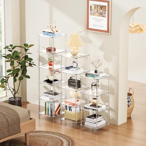 Acrylic Bookshelf, Small Bookcase, Standing Freestanding Corner Storage Shelves Display Shelf for Living Room, Bedroom (Clear, 6 Tier) - size: 6 Tier