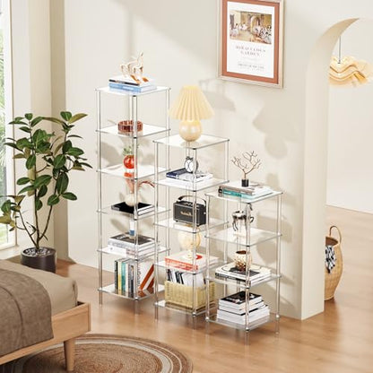 Acrylic Bookshelf, Small Bookcase, Standing Freestanding Corner Storage Shelves Display Shelf for Living Room, Bedroom (Clear, 6 Tier) - size: 6 Tier