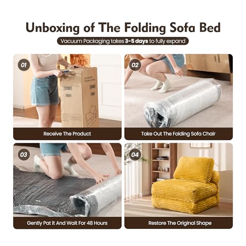 ovios Folding Sofa Bed, Foldable Sleeper Chair Floor Futon, Comfy Portable Convertible Fold Out Lounge Chairs for Living Room Bedroom, Yellow - color: Yellow