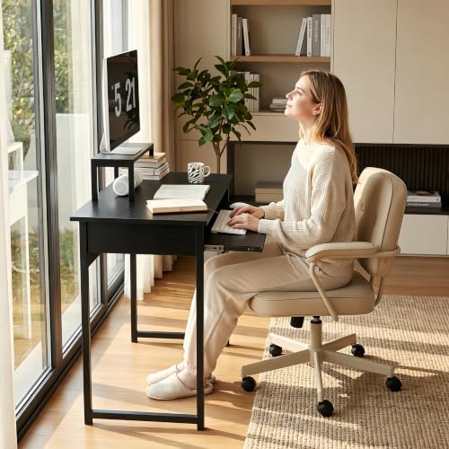 ALISENED Computer Desk with Keyboard Tray and Monitor Stand, 30 Inch Small Desk for Bedroom Home Office, Compact Gaming Desk Shelf, Black (Black, 30") - color: Black, size: 30"