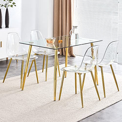 Baysitone Clear Dining Chairs Set of 6, Modern Kitchen Chairs with Transparent Seat, Acrylic Accent Side Chairs with Golden Plating Metal Legs for Dining Room, Kitchen, Living Room - color: Golden, size: Set of 6