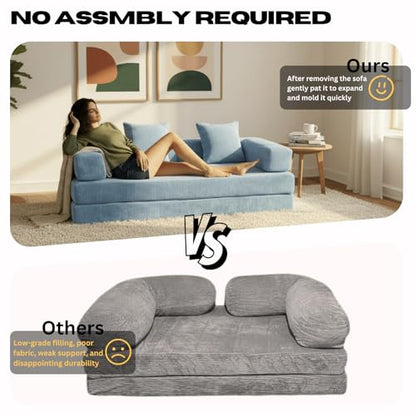 Alpen 77" Futon Couch Bed, 4-in-1 Convertible Sleeper Queen with L-Shaped Armrests, Floor Couch Beds, Lazy Sofa for Living Room Bedroom, Apartment, Light Blue - color: Blue-chenille