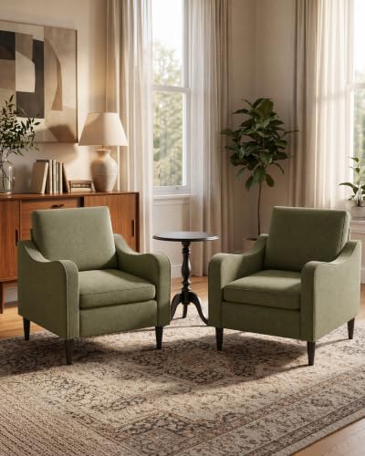Accent Arm Chair – Olive Green, Upholstered Scooped Comfy Reading Chair for Living Room, Bedroom, Apartment, Waiting Room - color: Olive Green, size: 33.1"x29.53"x29.92"(2pcs)