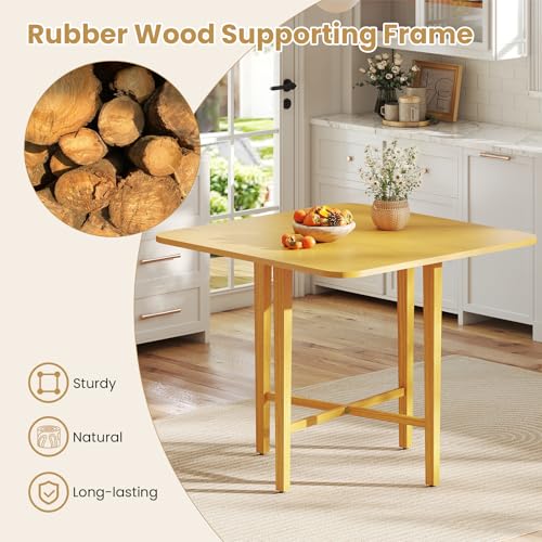 GOFLAME Square Drop Leaf Dining Table for 2-4 People, Folding Kitchen Table with Solid Rubber Wood Legs, Farmhouse Extendable Table for Dining Room, Living Room, Small Space, Natural - color: Natural