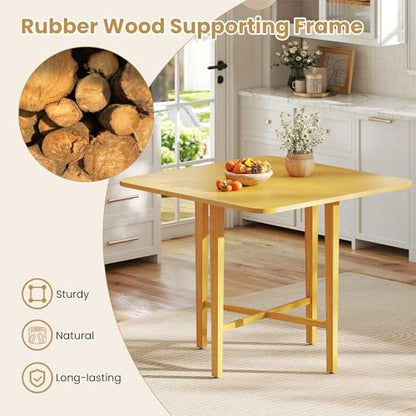 GOFLAME Square Drop Leaf Dining Table for 2-4 People, Folding Kitchen Table with Solid Rubber Wood Legs, Farmhouse Extendable Table for Dining Room, Living Room, Small Space, Natural - color: Natural