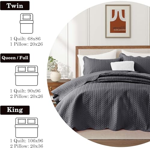 MOONLIGHT20015 Twin Quilt Bedding Set (68” x 86”) - Bulk Pack of 10 Wholesale for Hotels, Guest Bedroom & Airbnbs - Lightweight Microfiber Reversible Embossed Quilts Bedspreads (Charcoal) - color: Charcoal/Dark Grey, size: Twin (10 Pack)