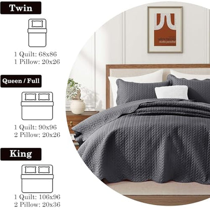 MOONLIGHT20015 Twin Quilt Bedding Set (68” x 86”) - Bulk Pack of 10 Wholesale for Hotels, Guest Bedroom & Airbnbs - Lightweight Microfiber Reversible Embossed Quilts Bedspreads (Charcoal) - color: Charcoal/Dark Grey, size: Twin (10 Pack)