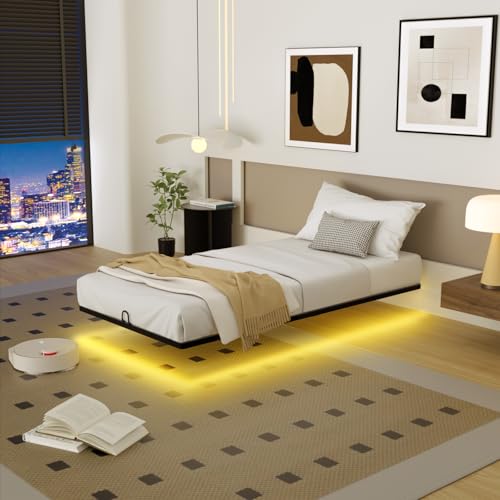 Twin Size Floating Bed Frame with Smart LED Lights, Metal Platform Bed | Modern Metal Platform Floating Bed Frame Twin - Heavy Duty, Easy Assembly, No Box Spring Needed and Noise Free - size: Twin