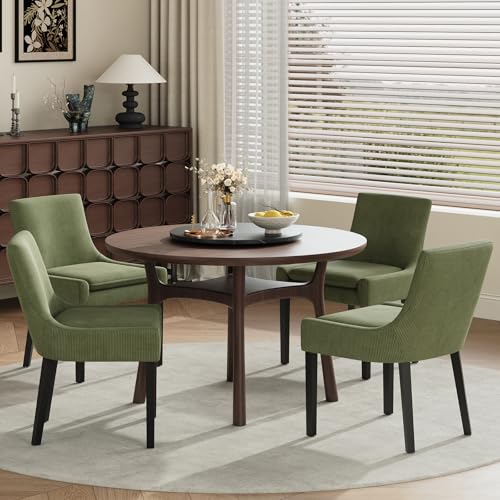 COLAMY Modern Dining Room Chairs Set of 4 with Mid Back and Wood Legs, Upholstered Kitchen Chairs for Dining Room/Living Room, Light Green - color: Light Green, size: Set of 4
