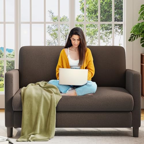 Welzona Loveseat, 51" Small Couch, Teddy Love Seat, Small Loveseat Sofa | Comfy Teddy Fabric, Tool-free Setup, Washable Covers, All-wood Small Sofa Couch for Living Room, Bedroom, Small Spaces, Brown - color: Brown, size: loveseat