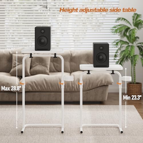 TUTOTAK C Shaped End Table with Tiltable Surface, Set of 2, Adjustable Height Side Table, Slide Under Couch Table TV Tray for Eating, Sofa Tray for Livingroom, Bedroom White TB01BW0912 - color: White