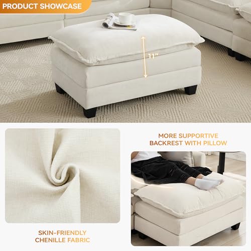35‘’ Modern Chenille Cloud Sofa Ottoman,Rectangle Ottoman for Modular Sectional Sofa, Beige - color: Beige, size: 35'' Ottoman