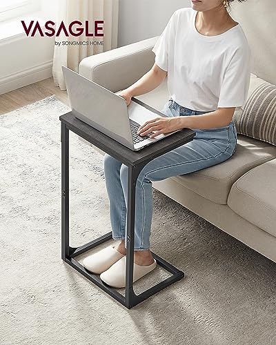 VASAGLE C-Shaped End Table, Side Table for Sofa with Metal Frame | Couch Table, Small TV Tray Table for Living Room, Bedroom, Misty Gray and Black, Barnet Collection ULET353B68 - color: Misty Gray + Black