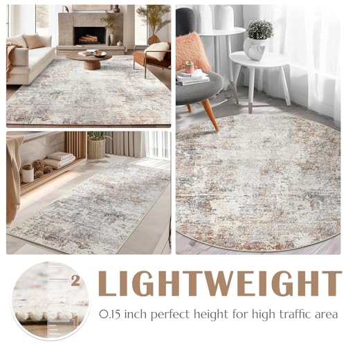 jinchan 4ft Round Rug Modern Abstract Washable Non-Slip Area Rug - color: Distressed Taupe, size: 4' (Round)