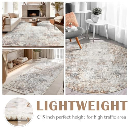 jinchan 4ft Round Rug Modern Abstract Washable Non-Slip Area Rug - color: Distressed Taupe, size: 4' (Round)