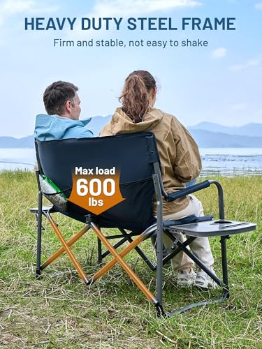TIMBER RIDGE Double Camping Chair Portable Loveseat, Heavy Duty Folding Camp Couch, 2 person Director Chairs with Cup Holder for Outdoor Lawn Tailgates Picnic Sports Soccer Games Supports 600 lbs Blue | Heavy Duty Folding Camp Couch for 2 Person with Cup