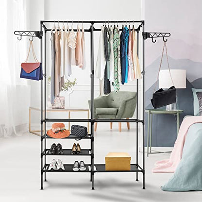 Clothes Rack, Multifunctional Metal Freestanding Garment Racks Closet Wardrobe Rack Organizer for Hanging Clothes Bedroom Laundry Living Room - size: Black 14.2"D x 42.1"W x 66.1"H