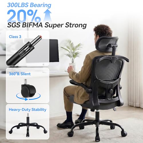 Ergonomic Office Chair, Desk Chair with Adjustable Lumbar Support | High Back Breathable Mesh Computer Chair with Adjustable Headrest,Hanger,Flip Up Armrest and Rocking Function for Home Office - color: Dark Gray