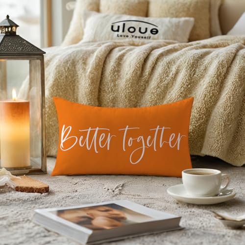 ULOVE LOVE YOURSELF Better Together Lumbar Throw Pillow Cover Romantic Couple Reversible Decorative Pillowcase12''x20'' Double-Sided Print Cushion Cover for Bed/Sofa (Orange) - color: Orange