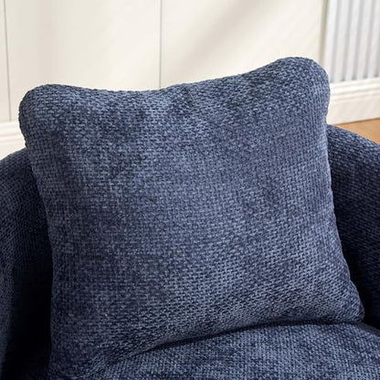 360° Small Swivel Accent Chair, Round Swivel Barrel Chair with Round Backrest & Wide Seat, Comfy Chenille Barrel Chairs for Living Room, Bedroom Easy 15-Min Assembly, Boucle (Navy) - color: Navy
