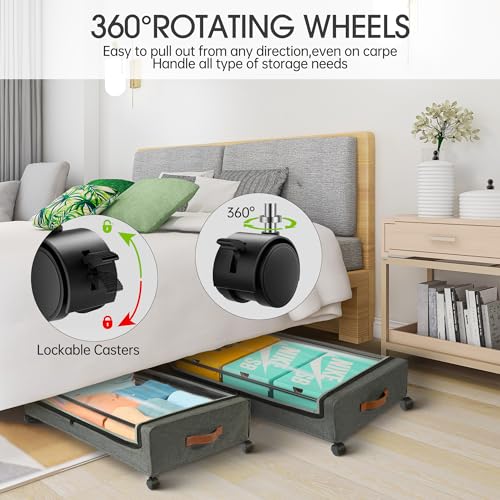 Yecaye 4 Pack Under Bed Storage with Wheels