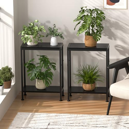 Narrow Side Table Set of 2 for Small Space, 2-Tier Slim End Table, Thin Nightstand, Skinny Snack Couch Table, Sofa Bedside Table in Living Room, Bedroom, Study, Kitchen and Balcony (Black) - color: Black, size: 2-Tier (7.9''D*17''W*22.8''H)