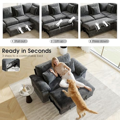 61” Pull Out Couch, 2 in 1 Sleeper Sofa Bed with Throw Pillow, Convertible Small Loveseat Sleeper Couch for Living Room, Bedroom, Apartment (Gray) - color: Grey, size: 2 Seat Sleeper