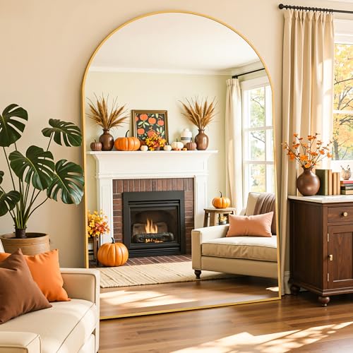 Full Length Mirror, 82"x44" Arched Full Body Mirror, Oversized Floor Mirrors, Leaning Free Standing Mirrors, Hanging Mounted Large Mirrors for Bedroom Dressing Room, Cloakroom, Gold - color: Gold, size: 82"L x 44"W