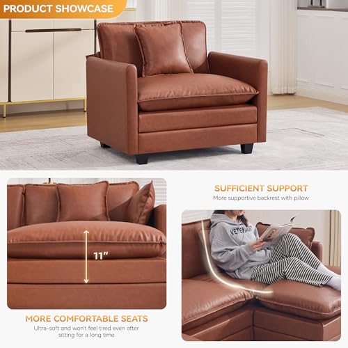 WUTUTUEE 41'' Modern Leather Oversized Chair, Upholstered Accent Living Room Chair with Extra Thicked Deep Seat, Single Lounge Chair for Bedroom, Small Apartment, Leather Brown - color: Pu-dark Brown, size: 41'' Single Seat