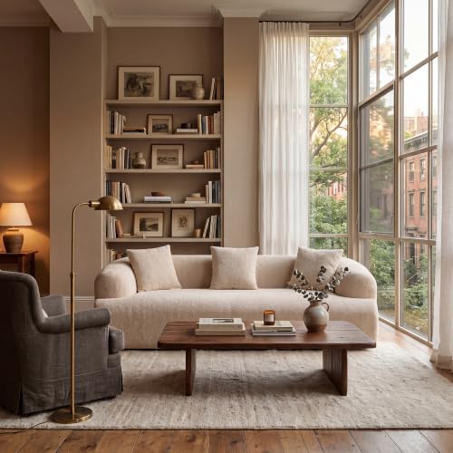 91" Modern Curved Couch,3 Seater Boneless Sofa & Deep Seat,Light Brown | Cute Curve Sofa with Soft Chenille,High Foam and Oversized Deep for Modern Living Rooms, Bedrooms ,Apartments,No Assembly - color: Light Brown, size: 91''