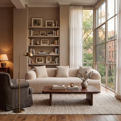 91" Modern Curved Couch,3 Seater Boneless Sofa & Deep Seat,Light Brown | Cute Curve Sofa with Soft Chenille,High Foam and Oversized Deep for Modern Living Rooms, Bedrooms ,Apartments,No Assembly - color: Light Brown, size: 91''