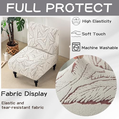 Armless Chair Protector Jacquard Accent Chair Cover Stretch Chenille Furniture Cover Printed Slipper Chair Slipcover for Hotel Living Room Dining Room Khaki - color: Khaki
